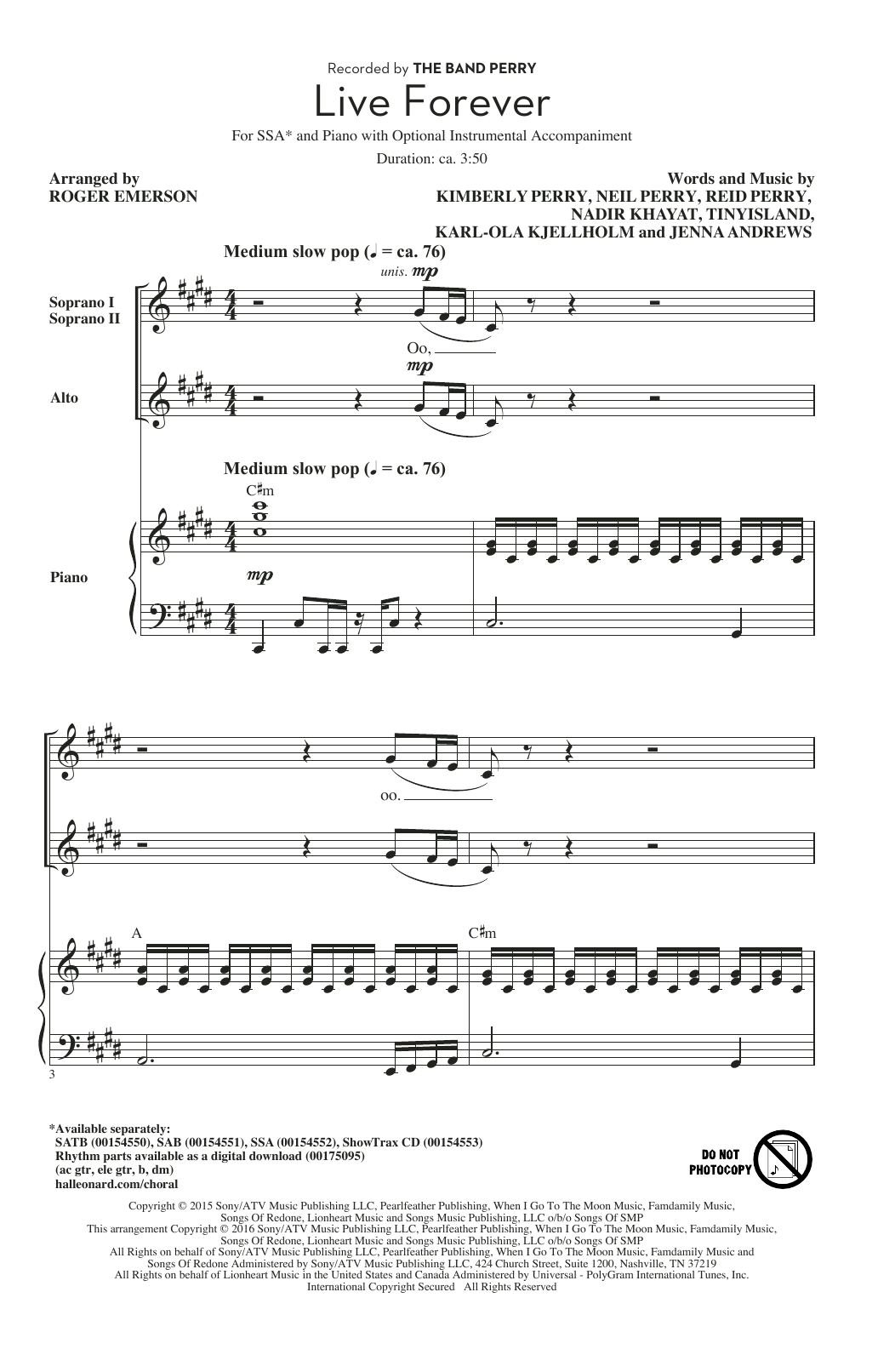 Download The Band Perry Live Forever (arr. Roger Emerson) Sheet Music