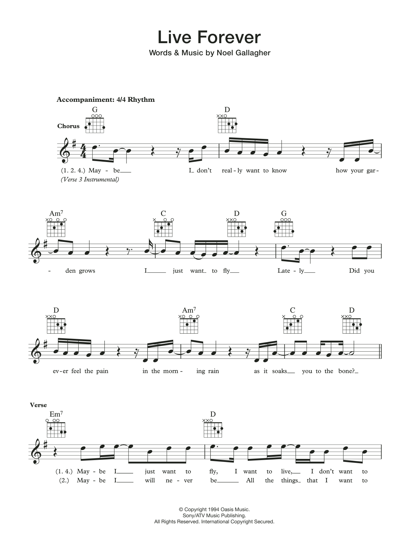 Download Oasis Live Forever Sheet Music