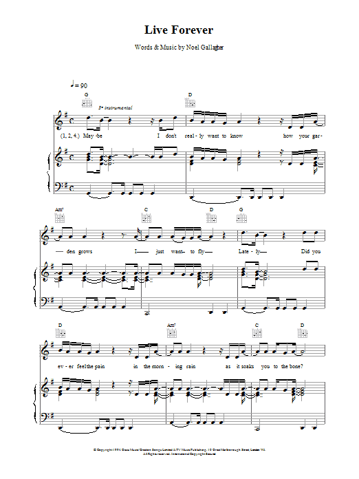 Download Oasis Live Forever Sheet Music