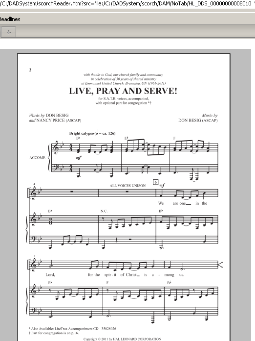 Download Don Besig Live, Pray And Serve! Sheet Music