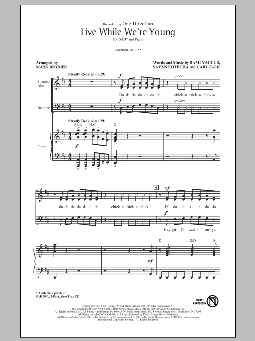 Download One Direction Live While We're Young (arr. Mark Bryme Sheet Music