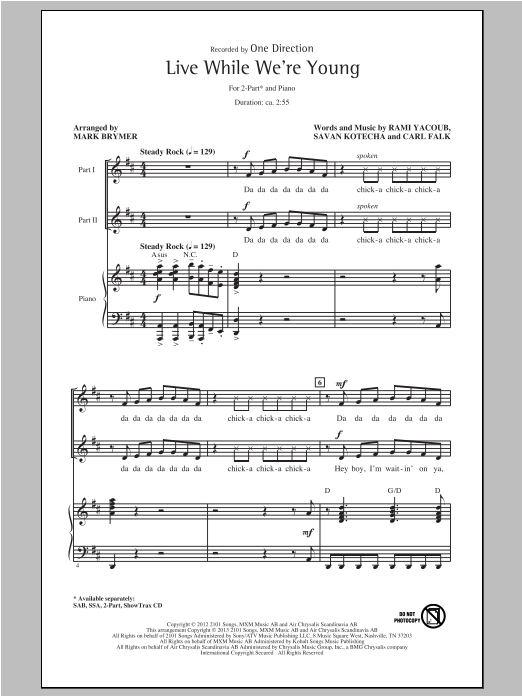 Download One Direction Live While We're Young (arr. Mark Bryme Sheet Music