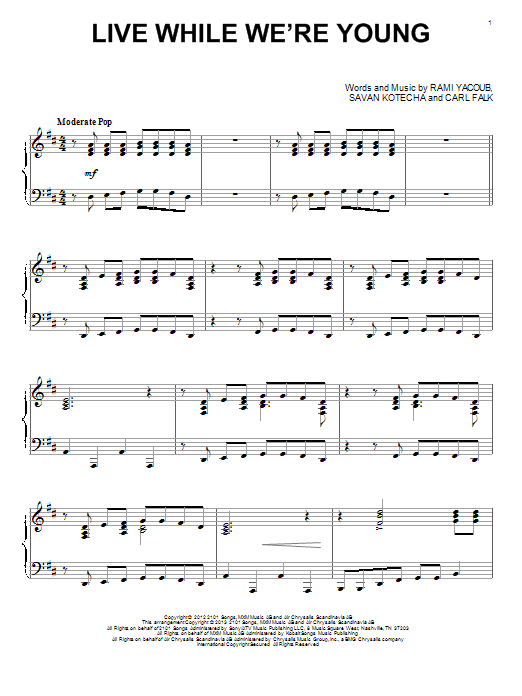 Download One Direction Live While We're Young Sheet Music