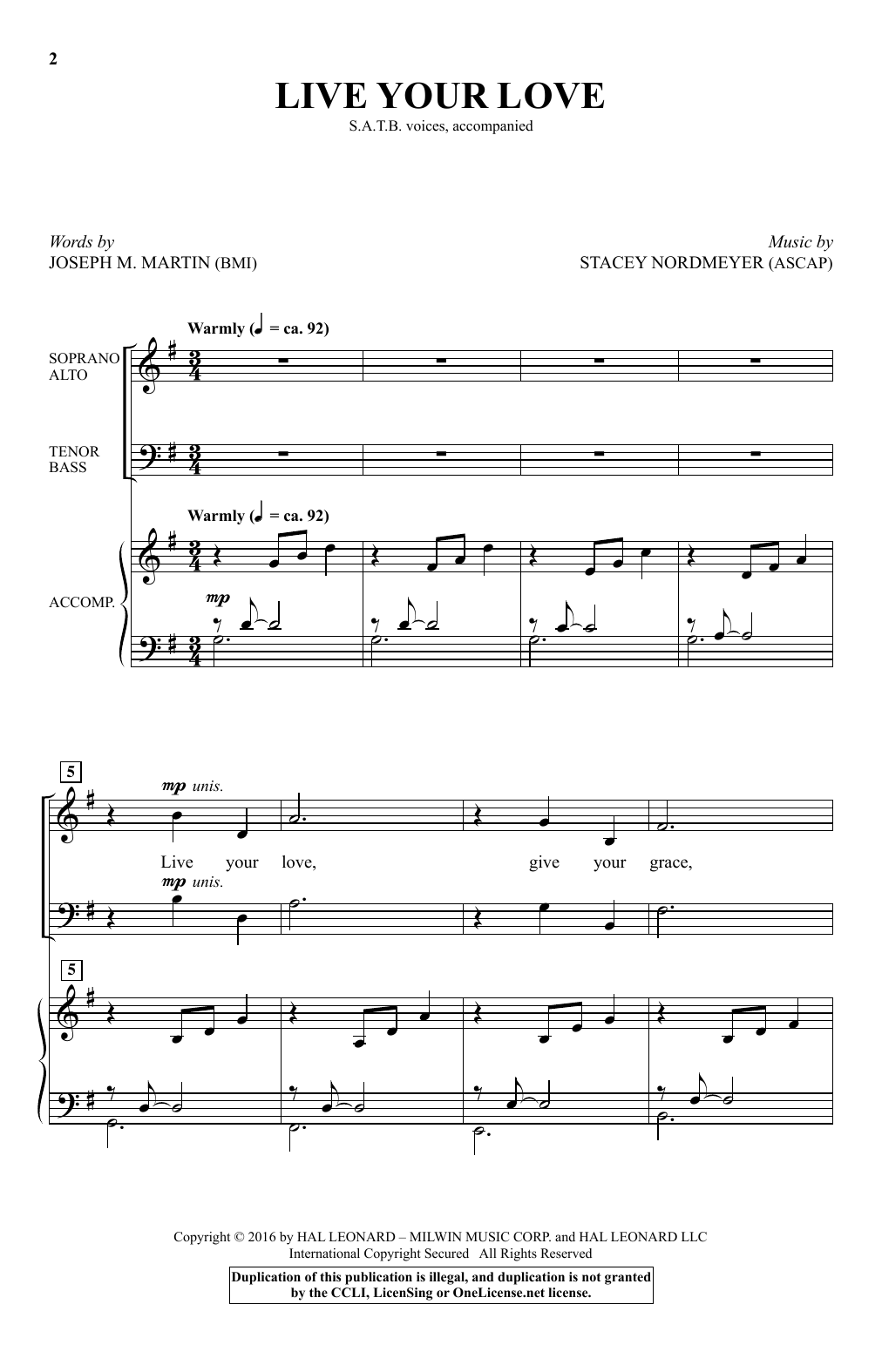 Download Stacey Nordmeyer Live Your Love Sheet Music