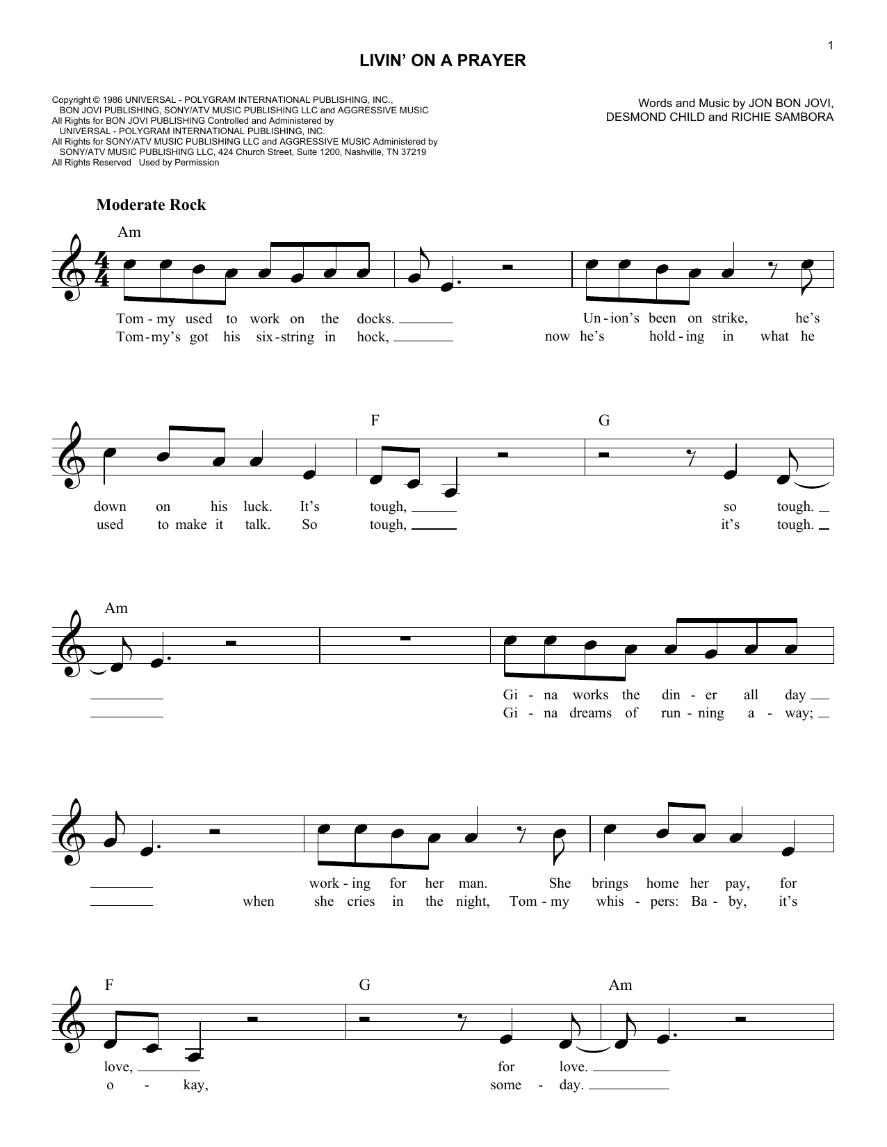 Download Bon Jovi Livin' On A Prayer Sheet Music