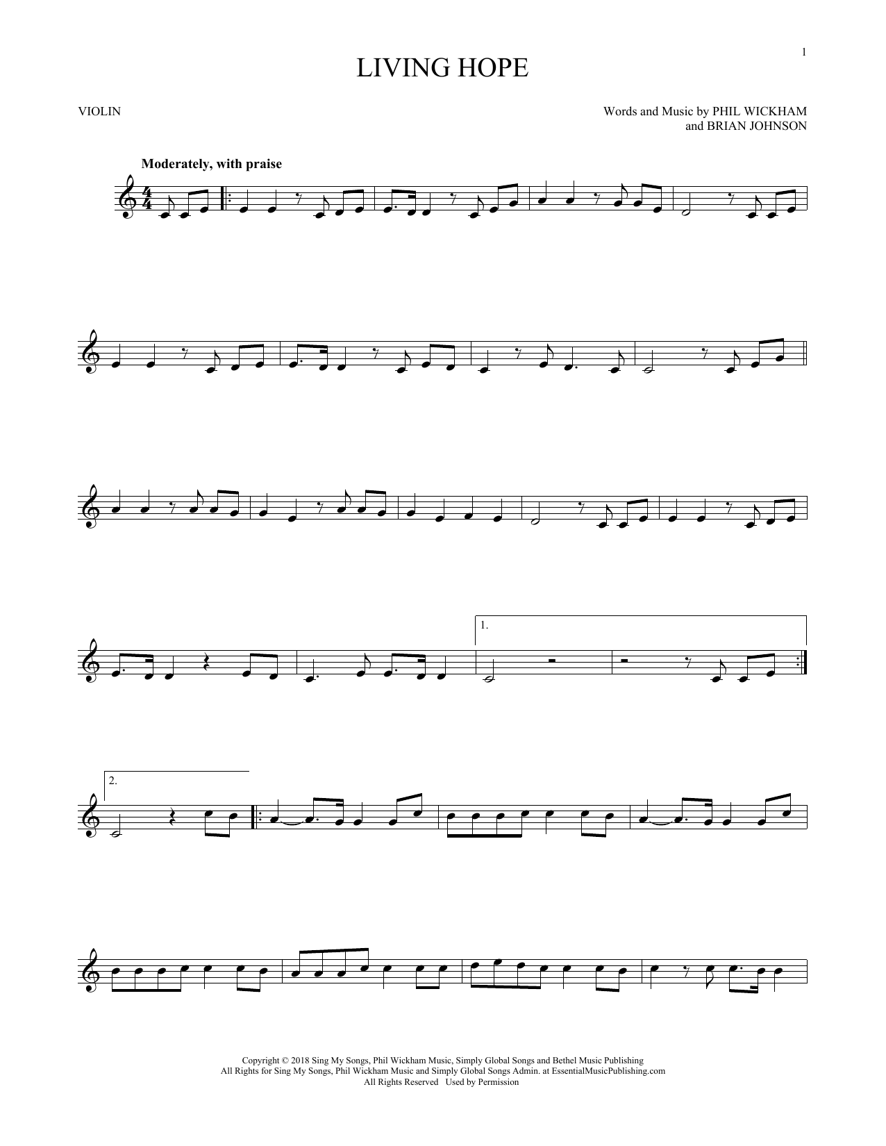 Phil Wickham Living Hope sheet music notes printable PDF score