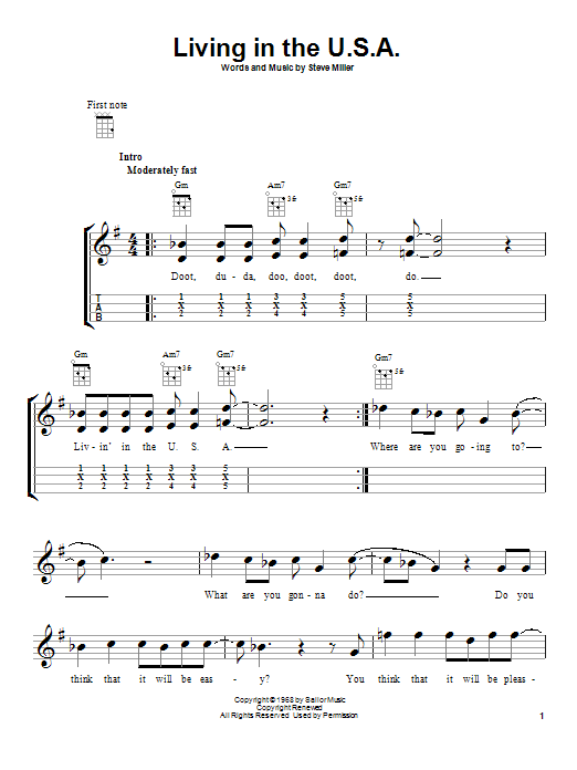 Download Steve Miller Band Living In The U.S.A. Sheet Music