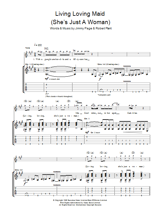Download Led Zeppelin Living Loving Maid (She's Just A Woman) Sheet Music