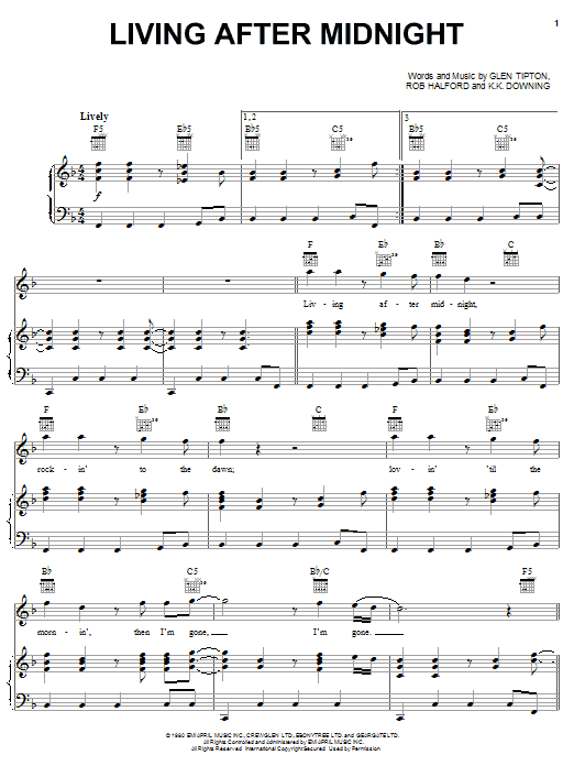 Judas Priest Living After Midnight sheet music notes printable PDF score