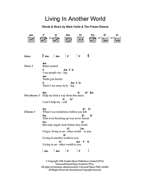 Download Talk Talk Living In Another World Sheet Music