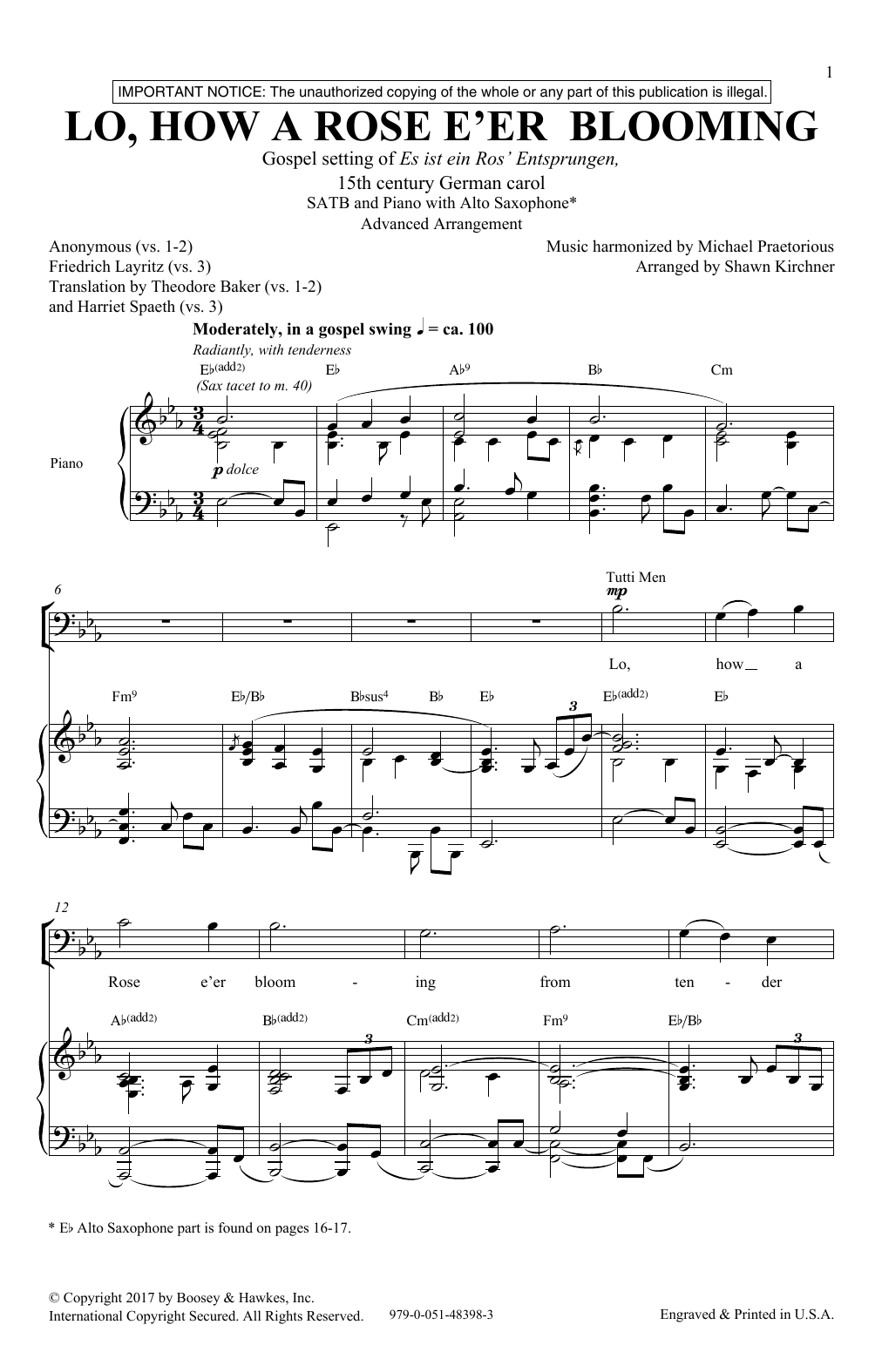 Download Shawn Kirchner Lo, How A Rose E'er Blooming Sheet Music