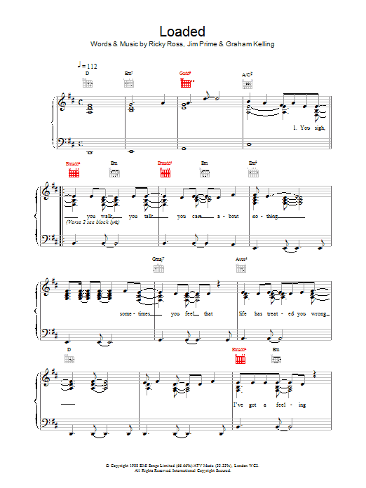 Deacon Blue Loaded sheet music notes printable PDF score