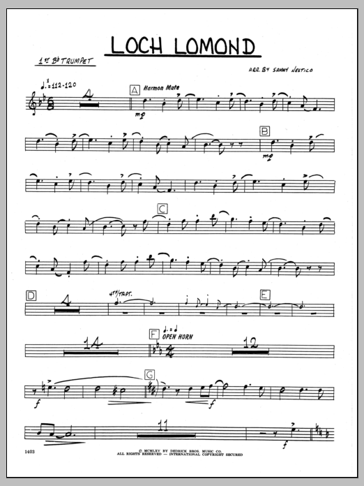 Download Sammy Nestico Loch Lomond - 1st Bb Trumpet Sheet Music