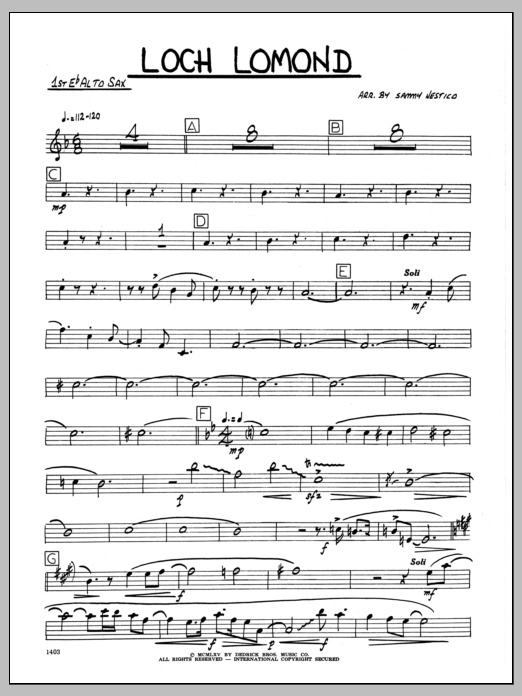 Download Sammy Nestico Loch Lomond - 1st Eb Alto Saxophone Sheet Music