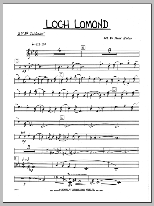 Download Sammy Nestico Loch Lomond - 2nd Bb Clarinet Sheet Music