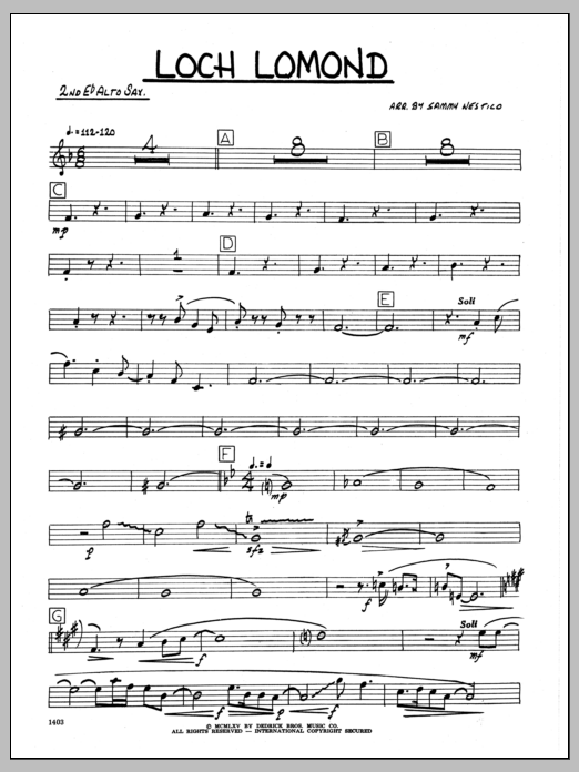 Download Sammy Nestico Loch Lomond - 2nd Eb Alto Saxophone Sheet Music