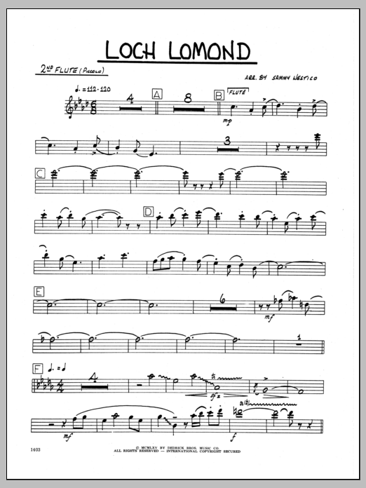 Download Sammy Nestico Loch Lomond - 2nd Flute Sheet Music
