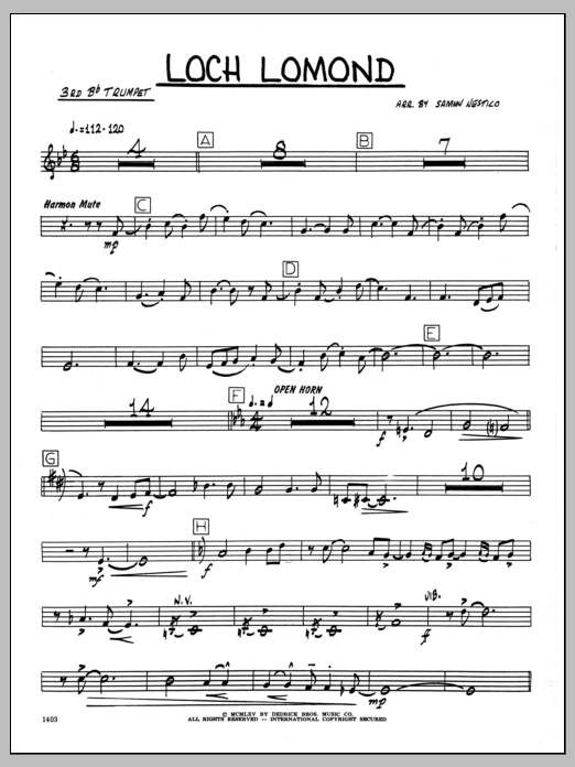 Download Sammy Nestico Loch Lomond - 3rd Bb Trumpet Sheet Music