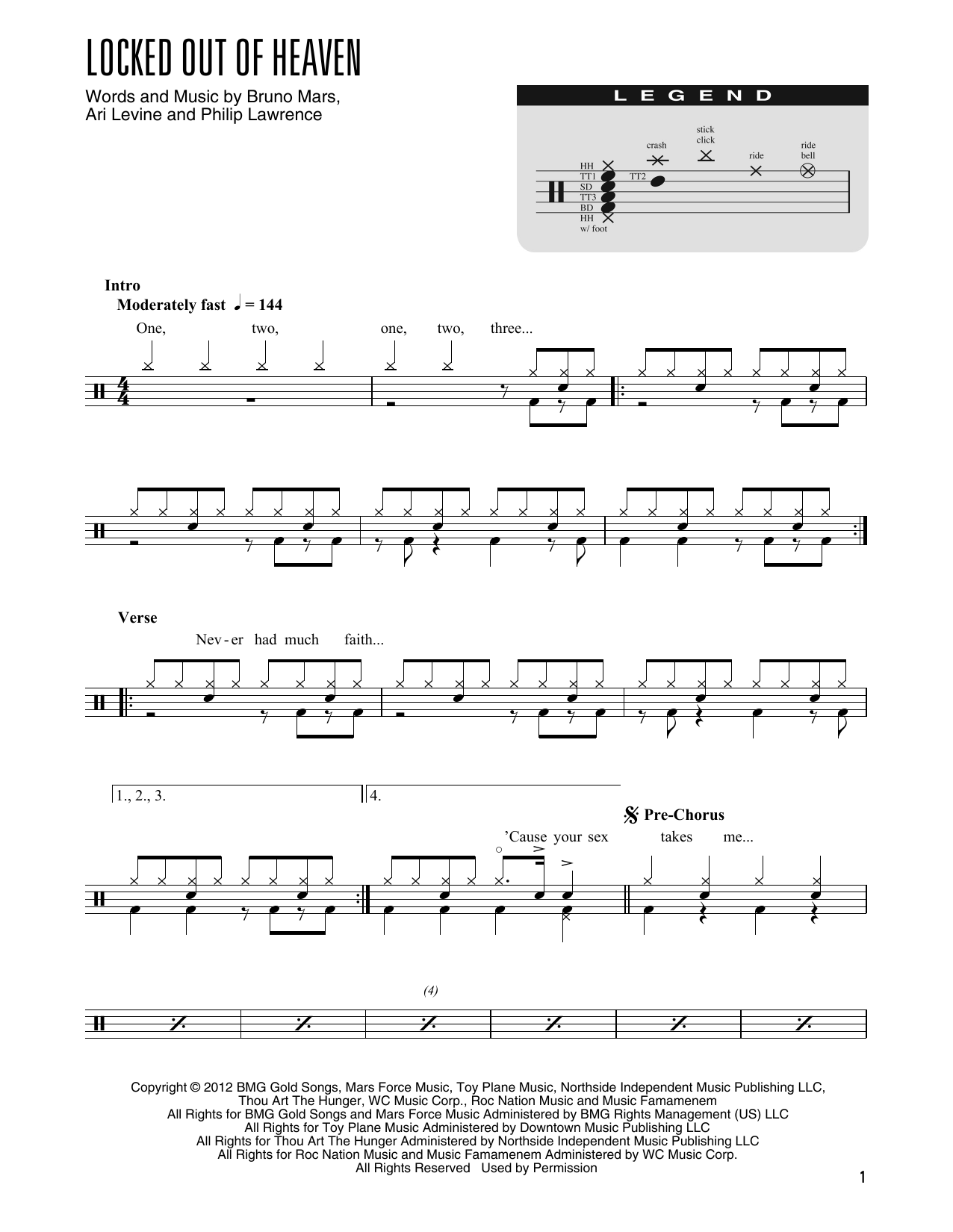 Download Bruno Mars Locked Out Of Heaven (arr. Kennan Wylie Sheet Music