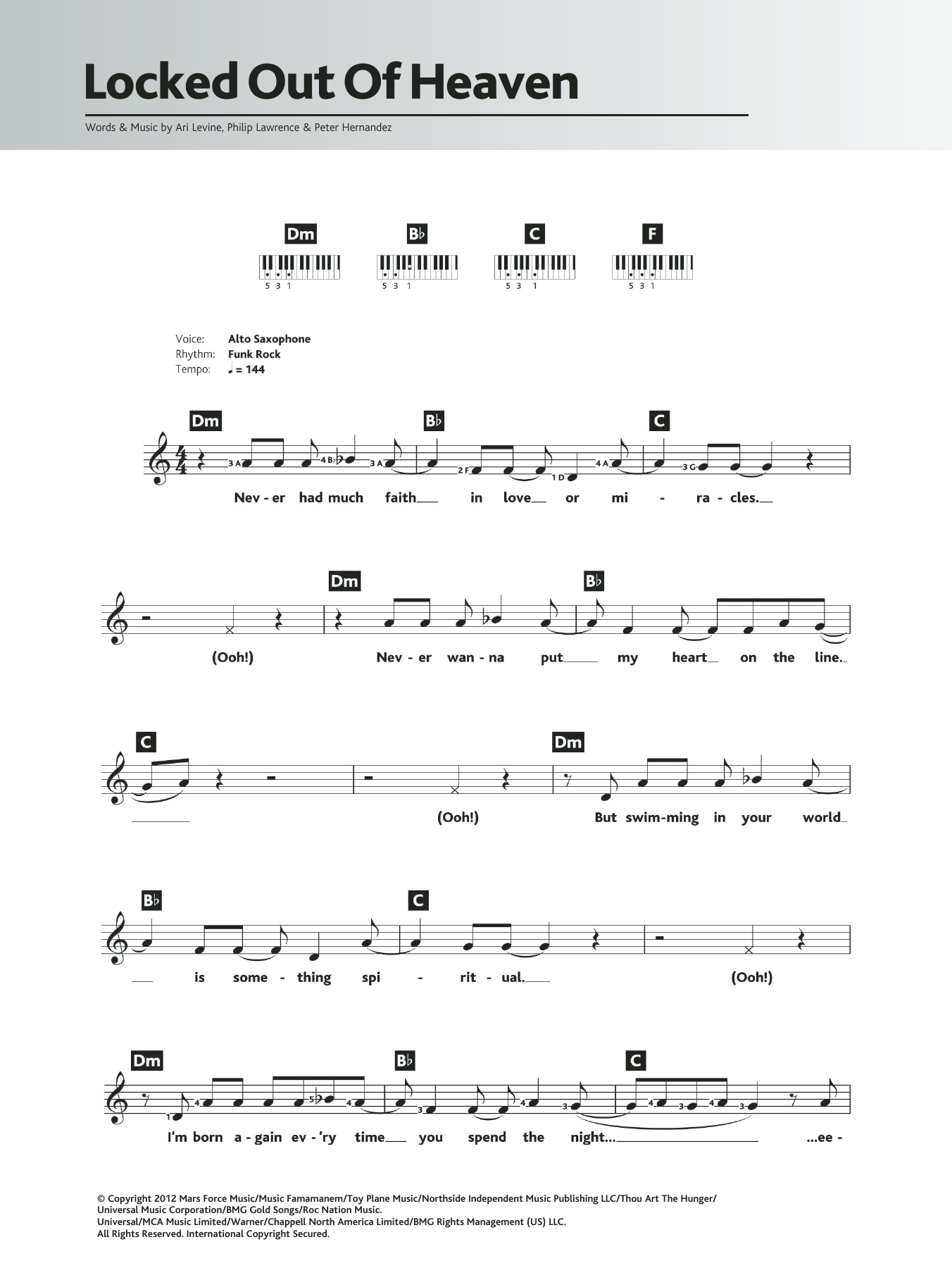 Download Bruno Mars Locked Out Of Heaven Sheet Music