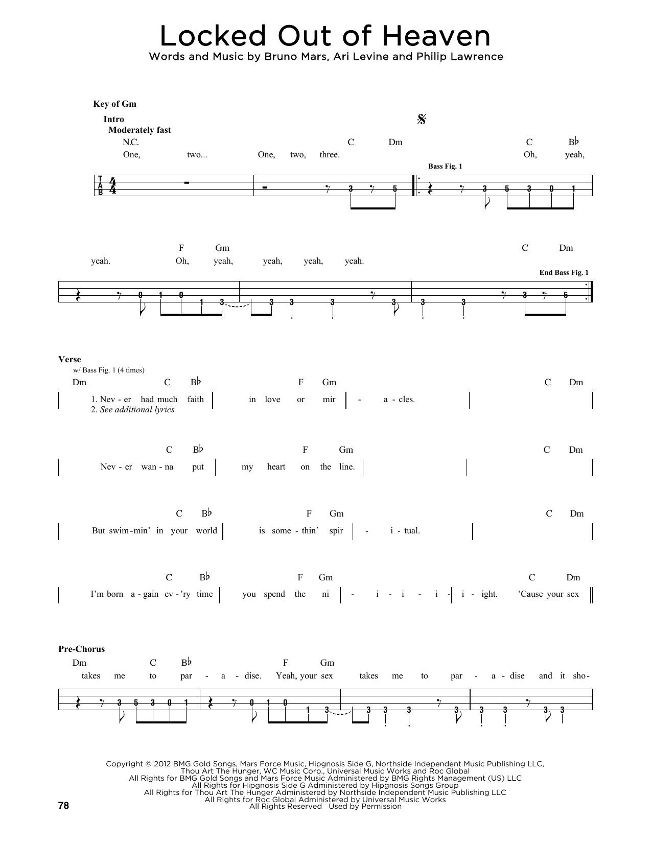 Bruno Mars Locked Out Of Heaven sheet music notes printable PDF score