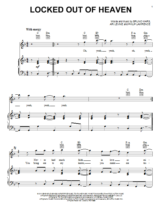 Download Bruno Mars Locked Out Of Heaven Sheet Music