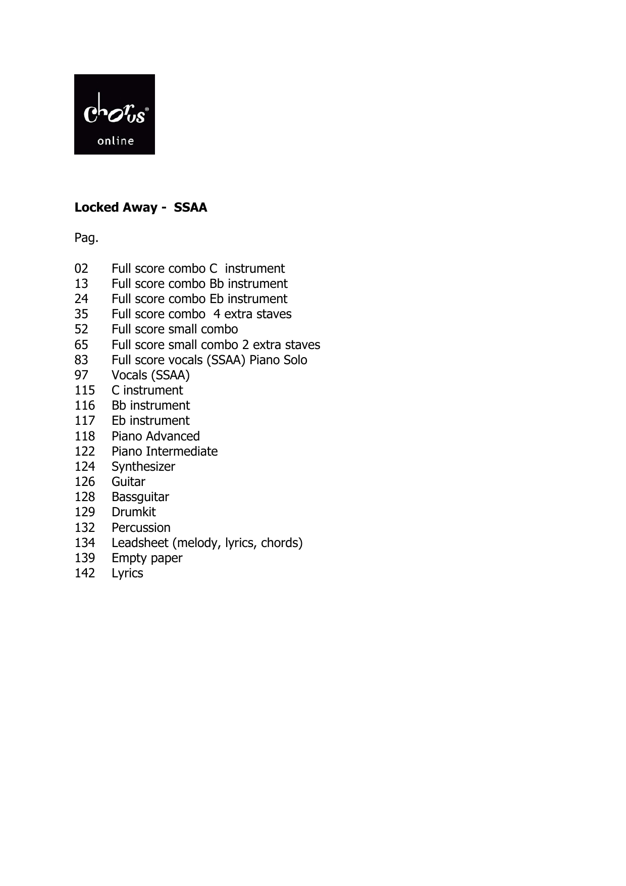 R. City Locked Away (arr. Hans Reintjes) sheet music notes printable PDF score