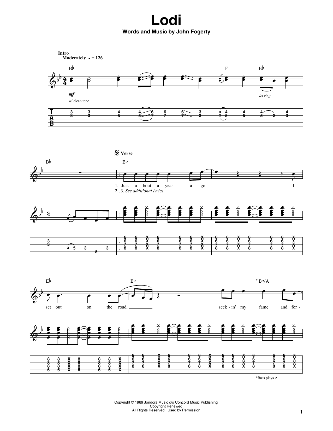 Download Creedence Clearwater Revival Lodi Sheet Music
