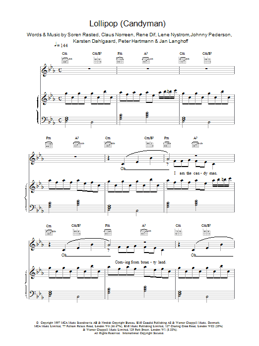 Aqua Lollipop (Candyman) sheet music notes printable PDF score
