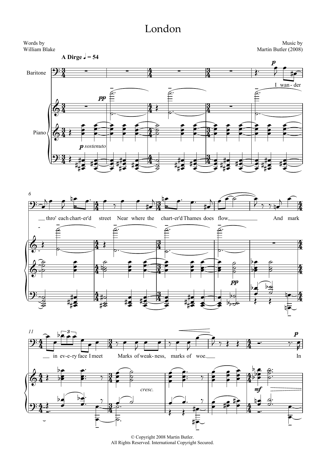 Download Martin Butler London (for baritone & piano) Sheet Music