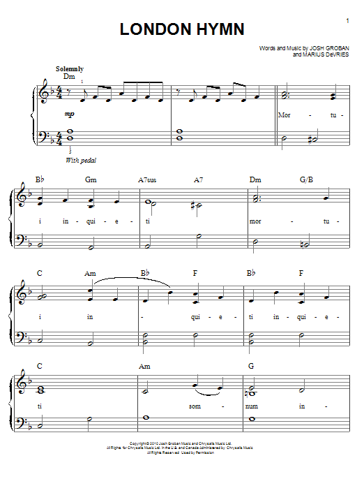 Download Josh Groban London Hymn Sheet Music