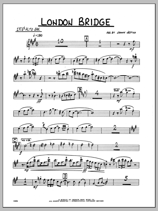 Download Sammy Nestico London Bridge - 1st Eb Alto Saxophone Sheet Music