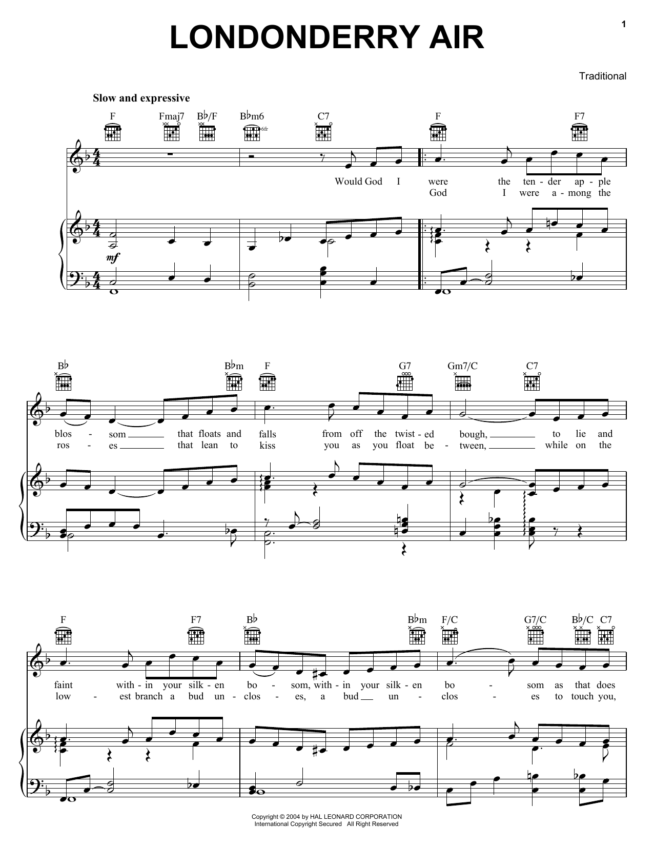Irish Folksong Danny Boy (Londonderry Air) sheet music notes printable PDF score