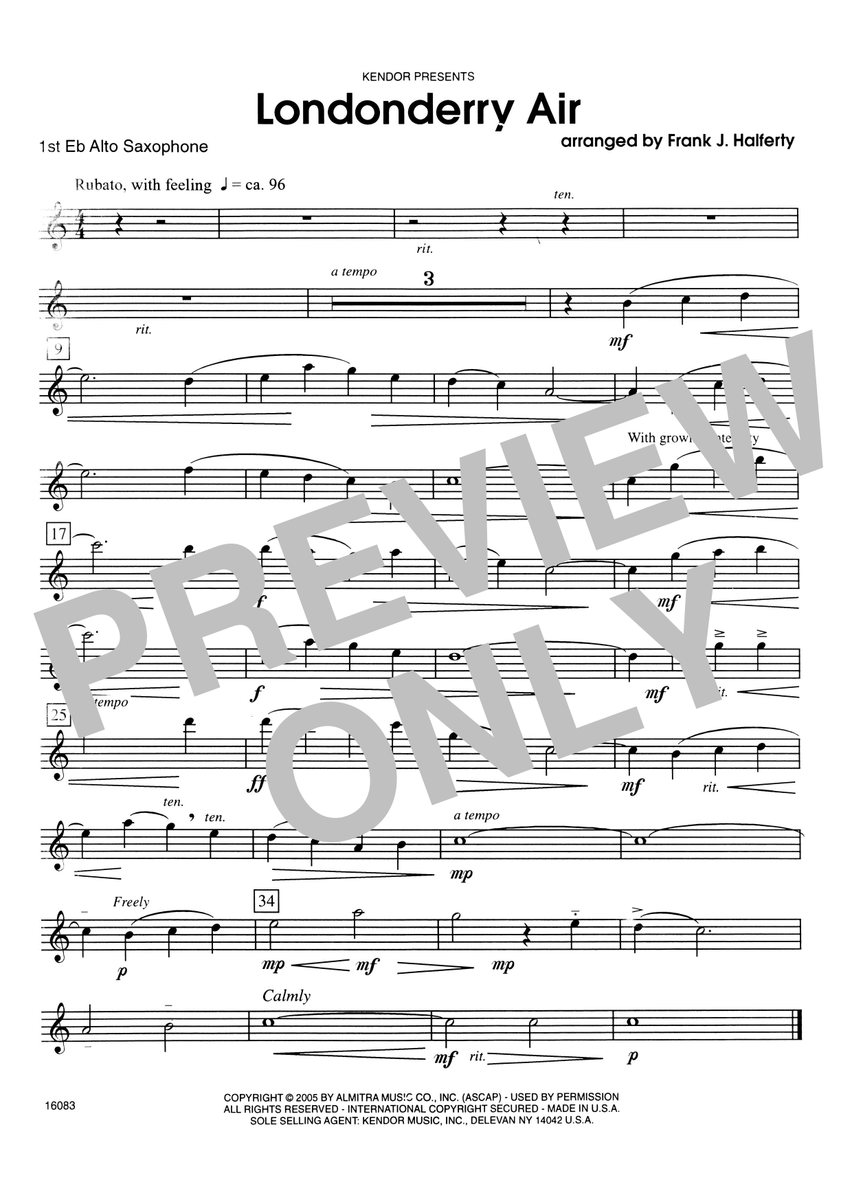 Download Frank J. Halferty Londonderry Air - 1st Eb Alto Saxophone Sheet Music