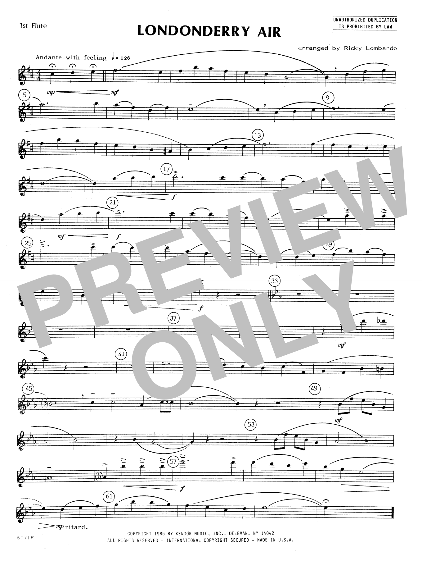Download Lombardo Londonderry Air - 1st Flute Sheet Music