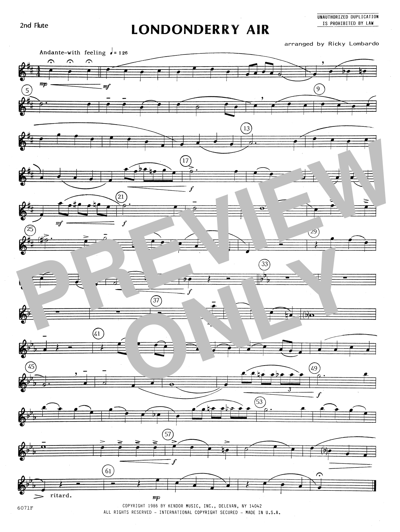 Download Lombardo Londonderry Air - 2nd Flute Sheet Music