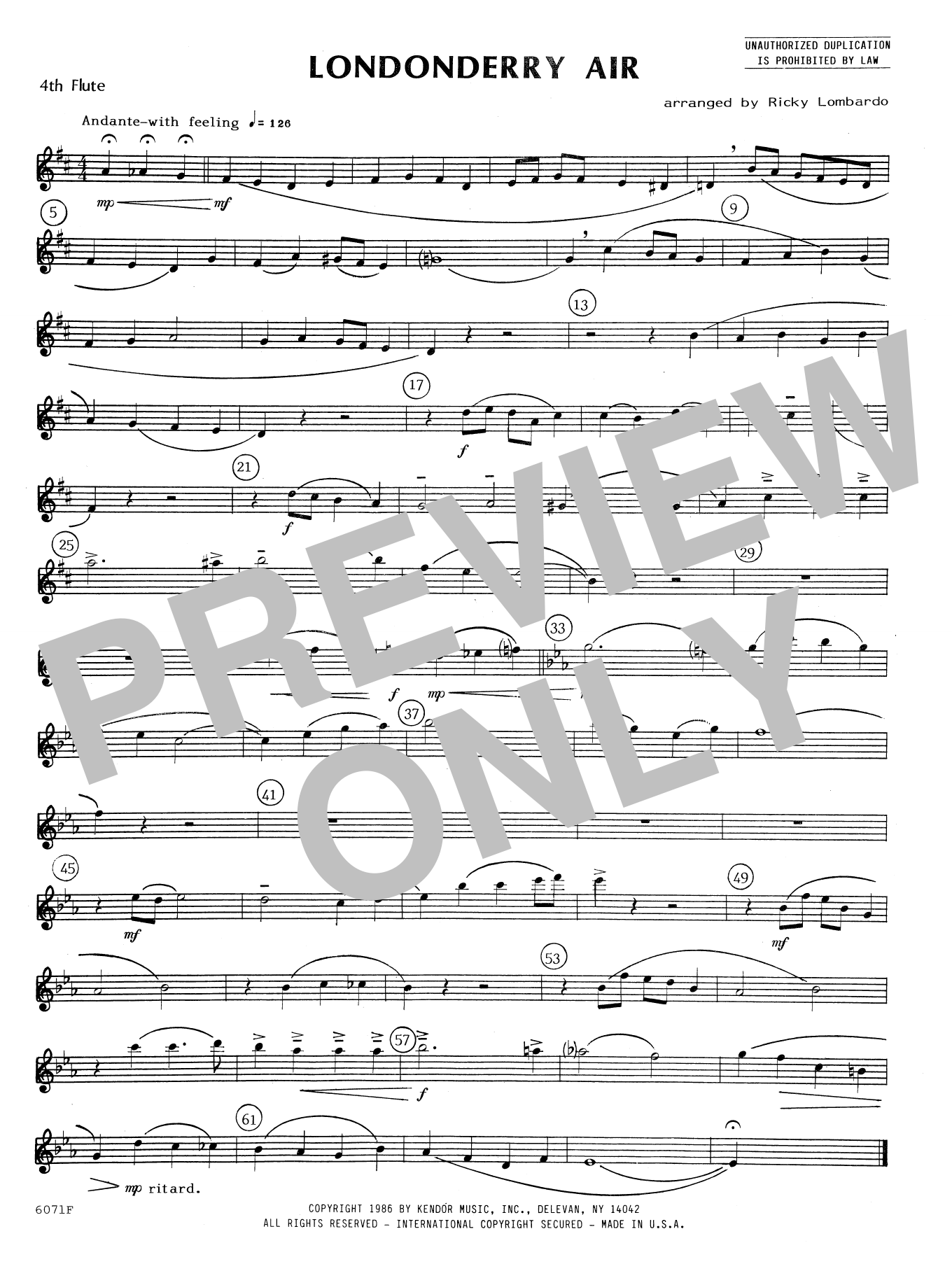 Download Lombardo Londonderry Air - 4th Flute Sheet Music