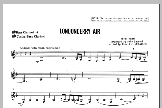 Download Casteel Londonderry Air - Bass Clarinet Sheet Music