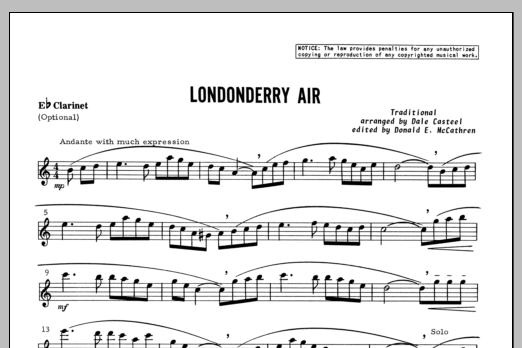 Download Casteel Londonderry Air - Clarinet Sheet Music