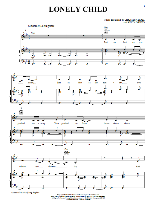 Download Christina Perri Lonely Child Sheet Music