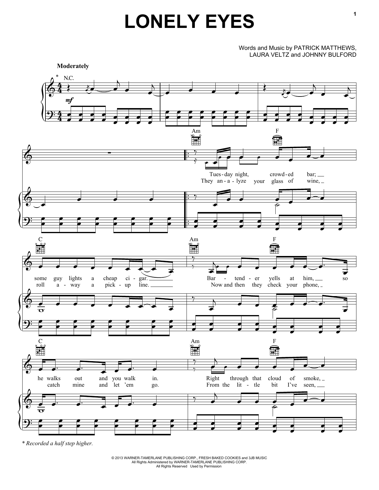 Download Chris Young Lonely Eyes Sheet Music
