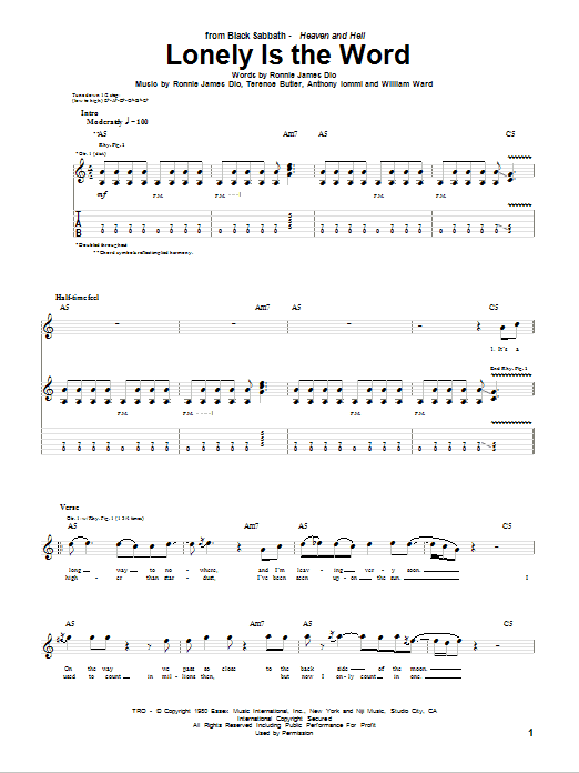 Download Black Sabbath Lonely Is The Word Sheet Music