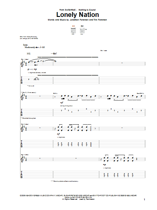 Download Switchfoot Lonely Nation Sheet Music