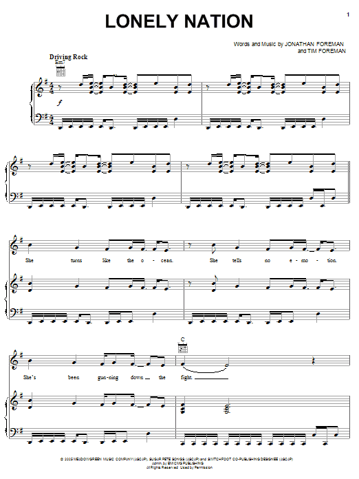 Download Switchfoot Lonely Nation Sheet Music
