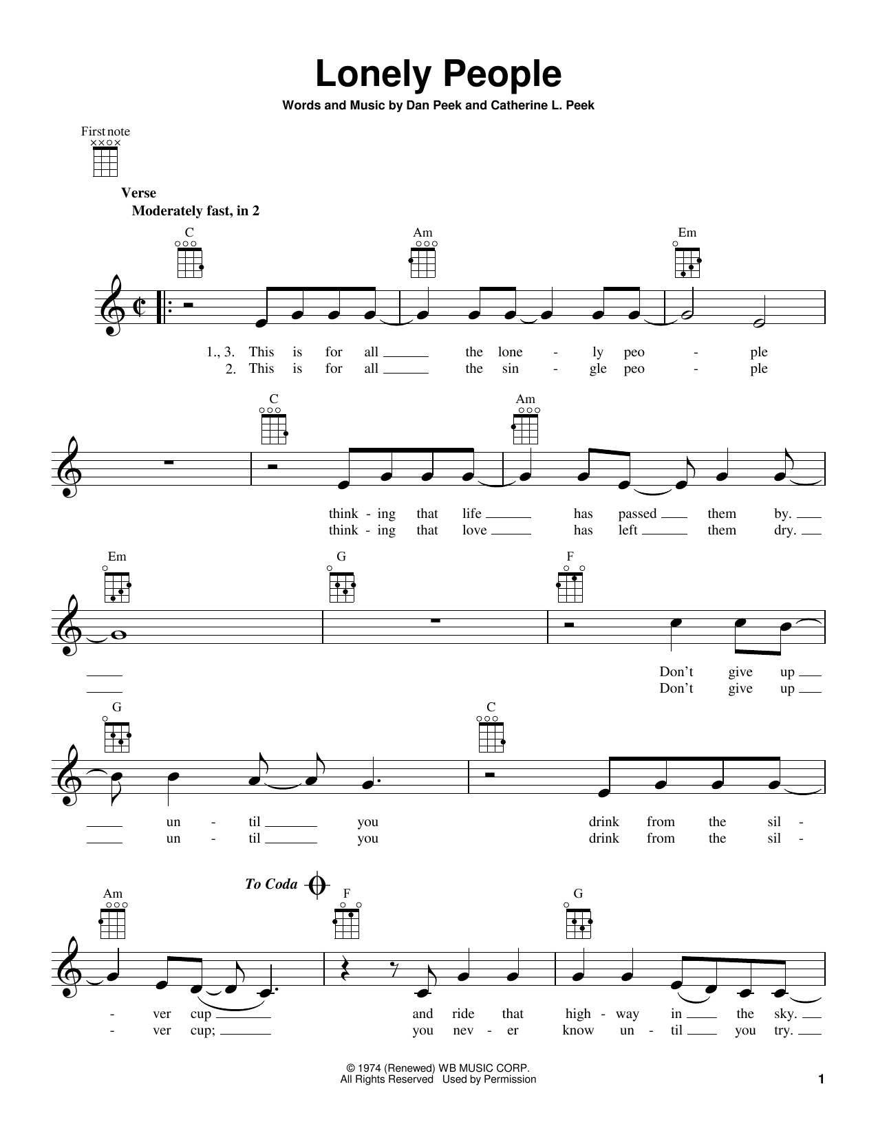 Download America Lonely People Sheet Music