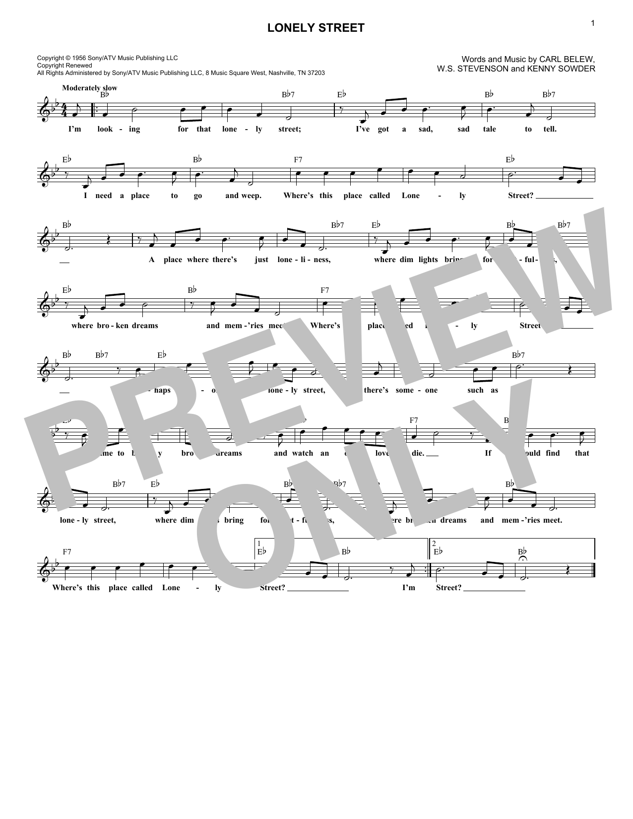 Download Andy Williams Lonely Street Sheet Music
