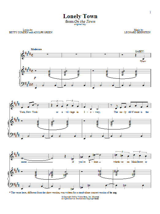 Download Leonard Bernstein Lonely Town (from On the Town) Sheet Music