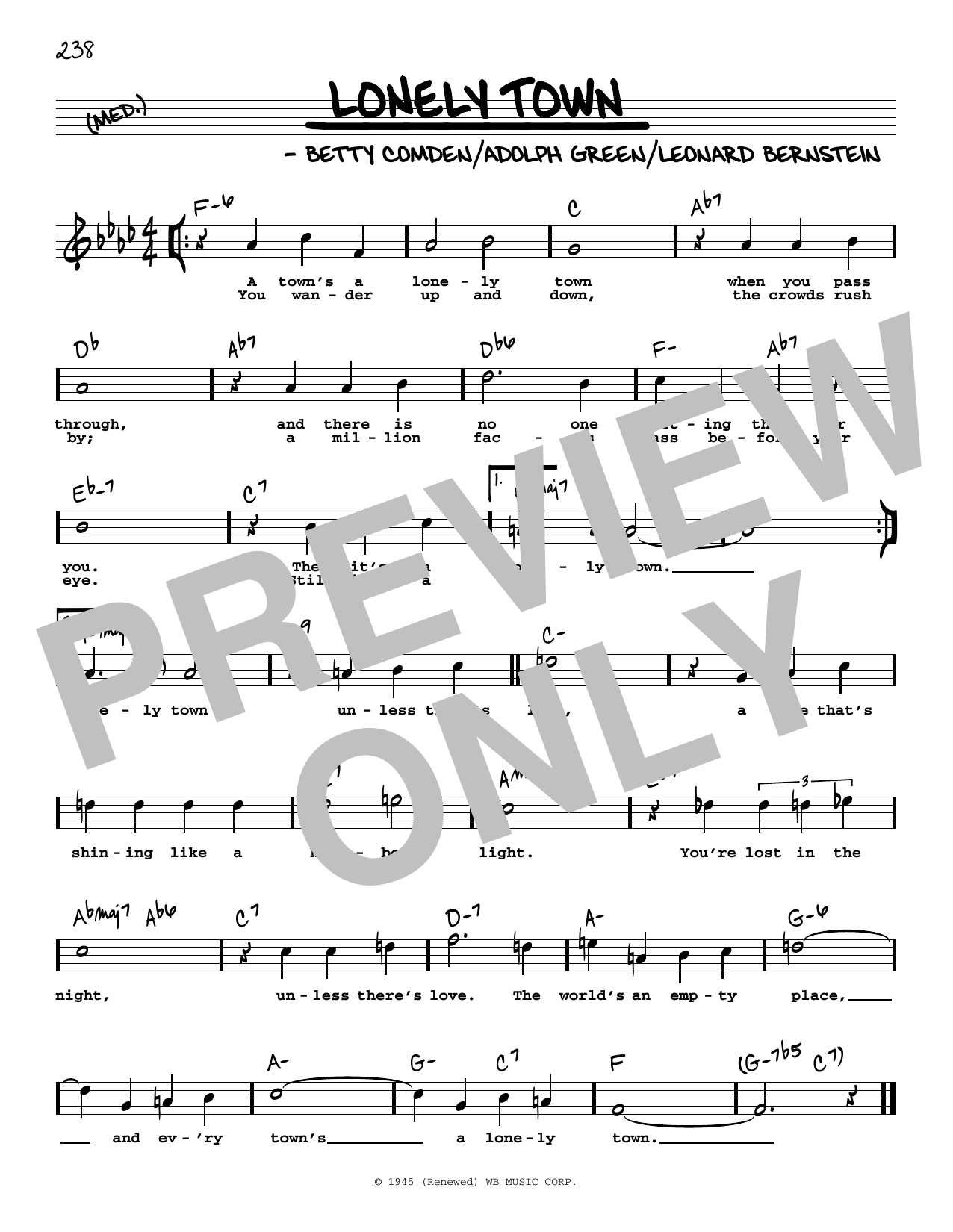 Download Leonard Bernstein Lonely Town (High Voice) (from On The T Sheet Music