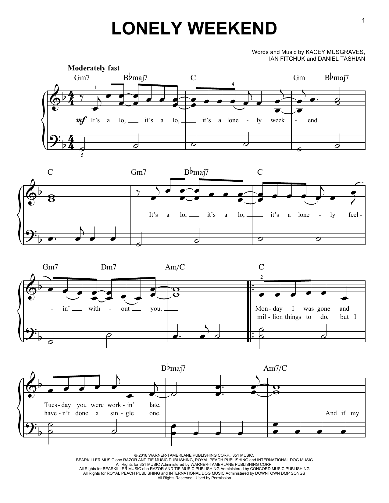 Download Kacey Musgraves Lonely Weekend Sheet Music
