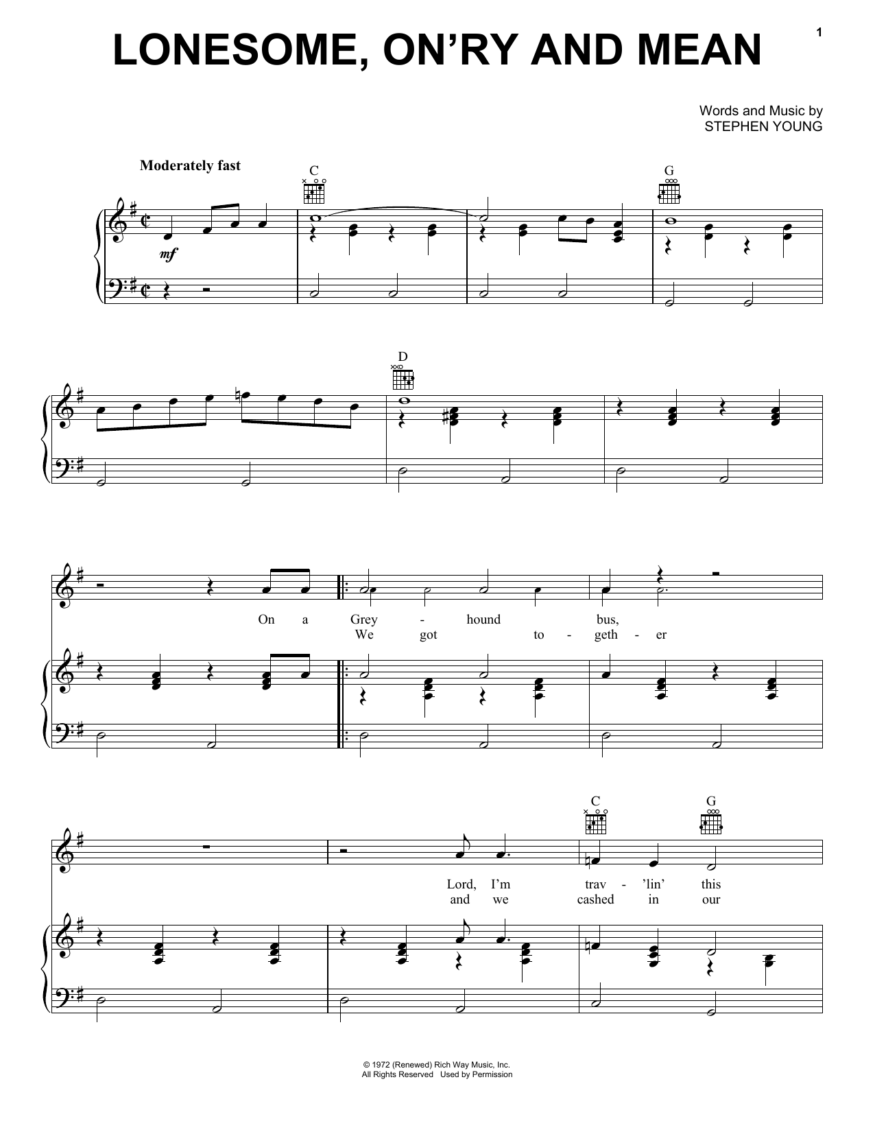 Download Waylon Jennings Lonesome, On'ry And Mean Sheet Music